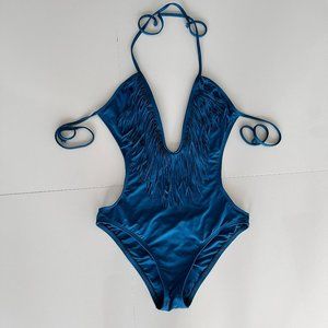 L*Space Blue One Piece Fringe Swimsuit - Size Small